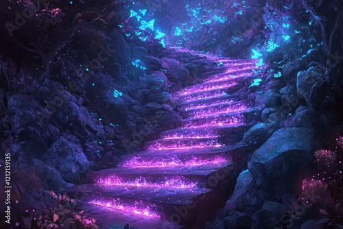 Glowing Stone Steps Lead Through Enchanted Forest