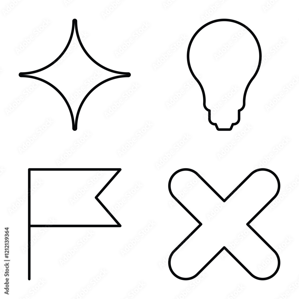 Simple Shapes Flat Icon Set Isolated On White Background