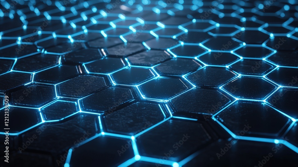 Fototapeta premium Illuminated Hexagonal Patterns Futuristic Digital Environment Technology Concept Abstract Visuals Close-Up View