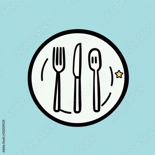 Simple illustration of cutlery on a plate, for restaurant, cafe, or food service photo