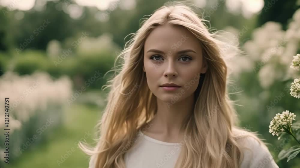Beautiful young blonde girl with flowing hair high quality stock footage for commercial and creative use Beautiful young blonde girl with flowing hair high quality stock footage for commercial and creative use
