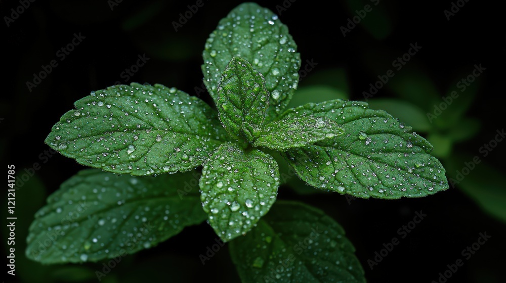 A single herb leaf with glowing dew drops, vibrant green, serene simplicity, and refreshing nature. A single herb leaf with glowing dew drops, vibrant green, serene simplicity, and refreshing nature.