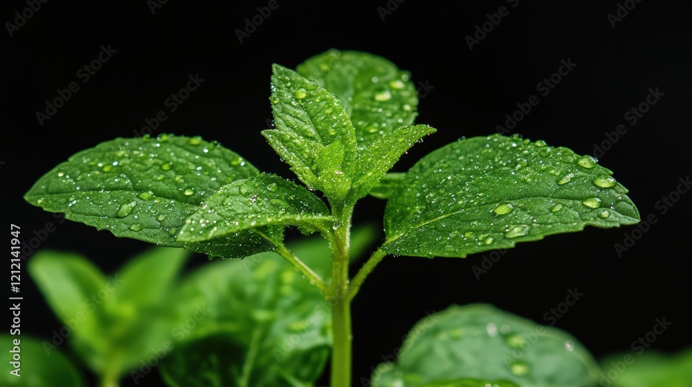 A single herb leaf with glowing dew drops, vibrant green, serene simplicity, and refreshing nature. A single herb leaf with glowing dew drops, vibrant green, serene simplicity, and refreshing nature.