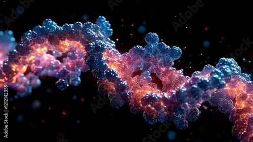 A conceptual image of a DNA strand with a highlighted genetic sequence, using glowing colors to emphasize certain regions. 223 photo