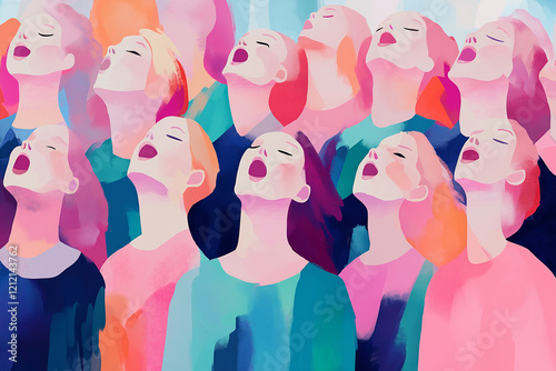 A group of choir singers. Watercolor illustration. Music.	
