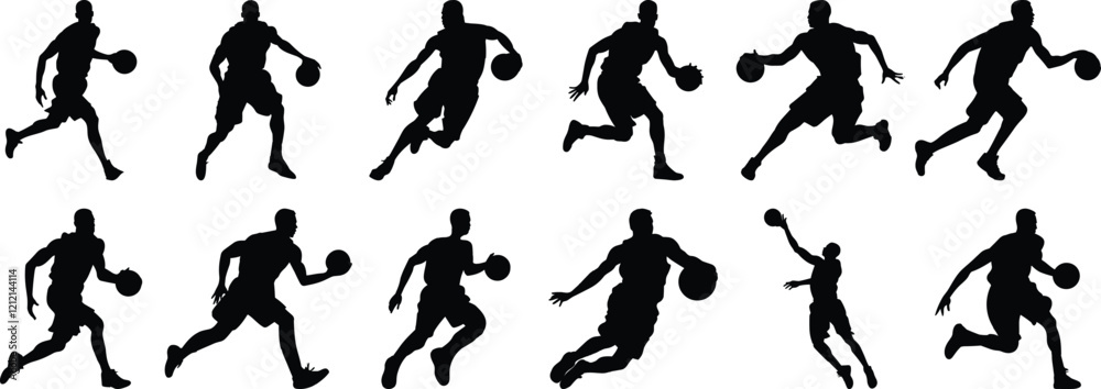 Basketball silhouettes set, sport pack of vector silhouette design, isolated background Basketball silhouettes set, sport pack of vector silhouette design, isolated background