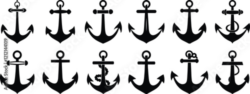 Anchor silhouettes set, ship pack of vector silhouette design, isolated background photo