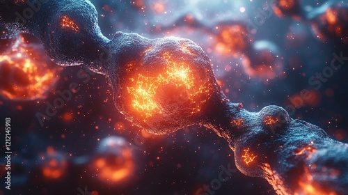 A digital rendering of a complex biochemical pathway, with molecular structures of metabolites glowing as they transform within the cell. 499