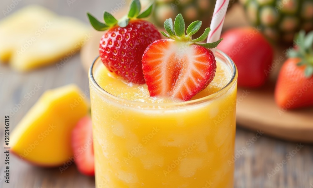 Fresh mango smoothie with strawberries Fresh mango smoothie with strawberries