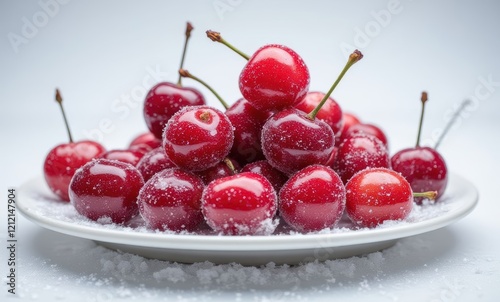 Fresh red cherries with sugar crystals photo