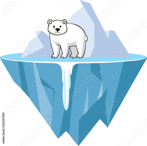 melting iceberg with a distressed polar bear, using flat design style and a limited color palette