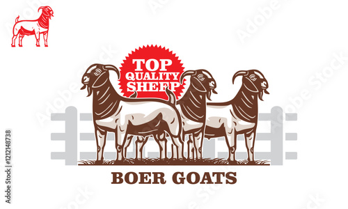 BOER GOAT THE MEAT MAKER RAM, silhouette of healthy farm animal vector illustrations