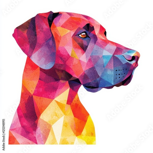 Vibrant Watercolor Polygonal Dog Portrait Colorful Canine Art Low Poly Pet Illustration photo