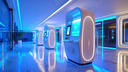 High-Tech Kiosk Design in Futuristic Office Environment