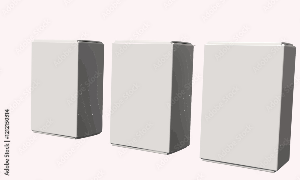 Three Cardboard Boxes - Side View - Isolated White Background - 3D Three Cardboard Boxes - Side View - Isolated White Background - 3D