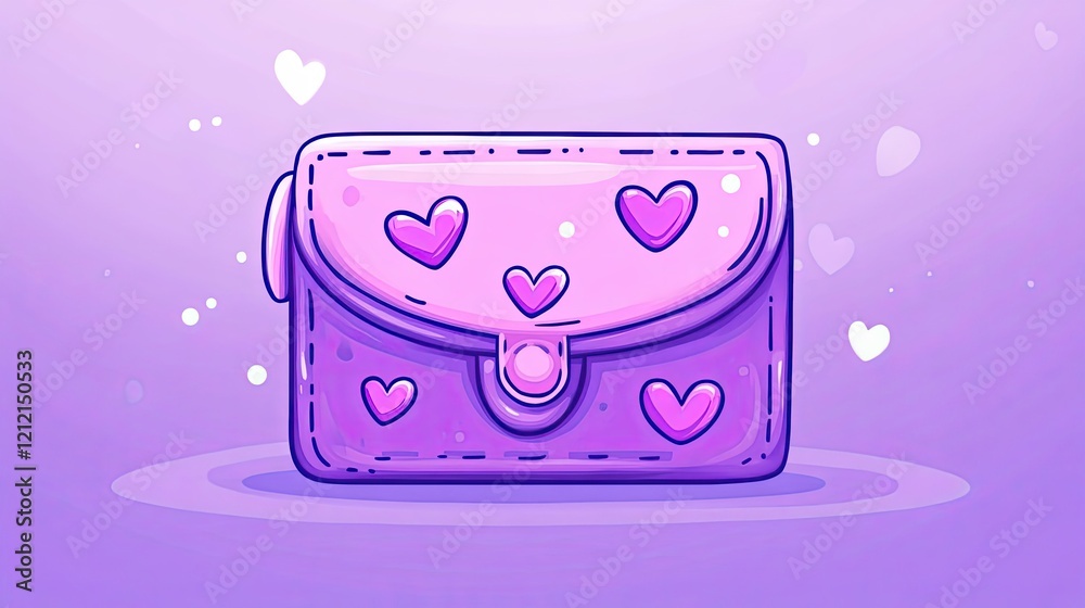 Purple Wallet Decorated With Small Hearts Purple Wallet Decorated With Small Hearts