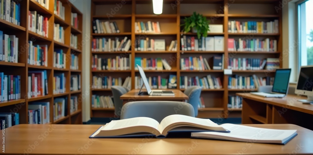 Student library with books and learning materials, library, learning, student Student library with books and learning materials, library, learning, student