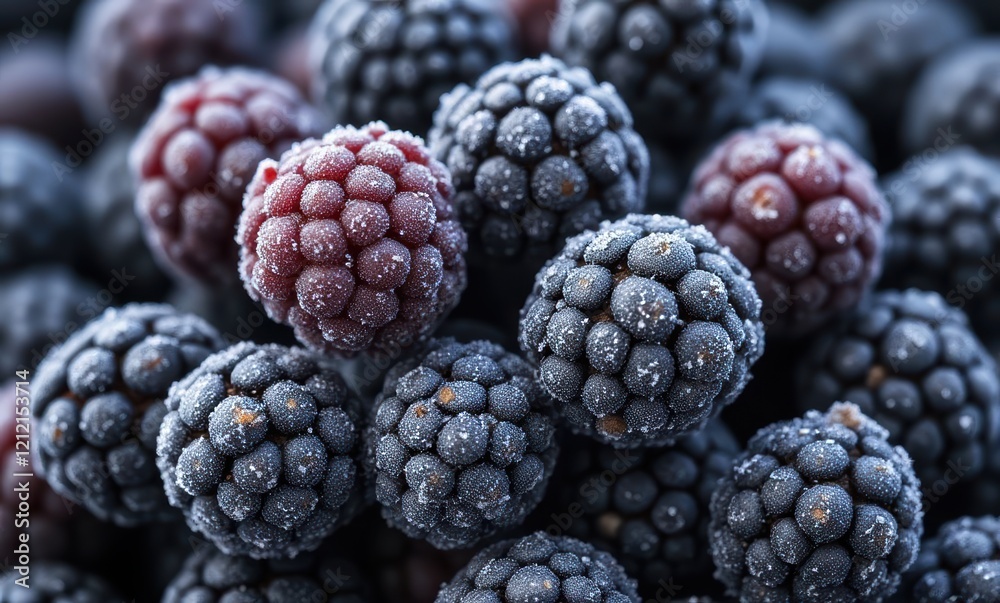 Close-up of frosty blackberries and raspberries Close-up of frosty blackberries and raspberries