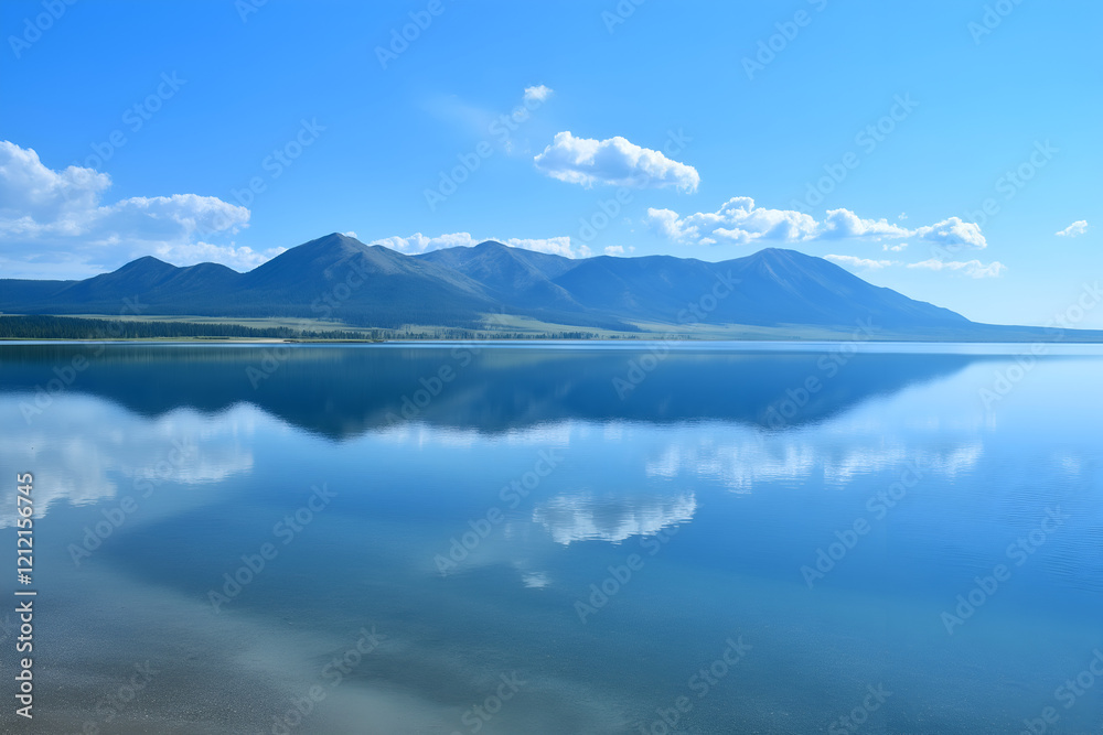 Calm blue water lanscape with mountain forest. Calm blue water lanscape with mountain forest.