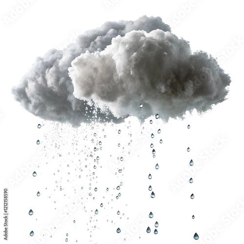 Rain Cloud with Falling Droplets isolated on white background