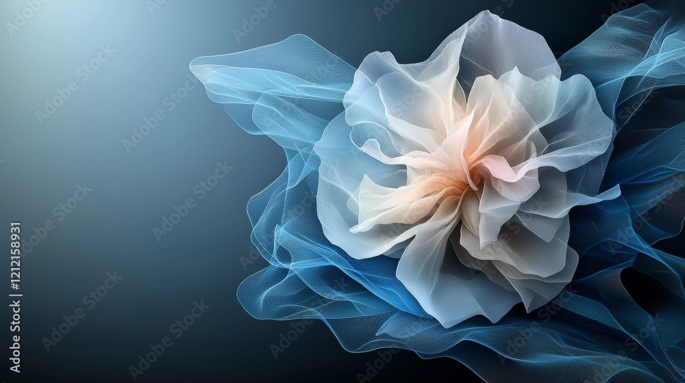 Fototapeta premium Captivating White Flower Set Against a Tranquil Blue Background: A Visual Delight for Graphic Resources and Abstract Art Enthusiasts