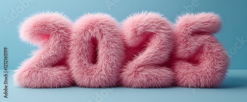 Fluffy 2025 New Year greeting. Pastel background