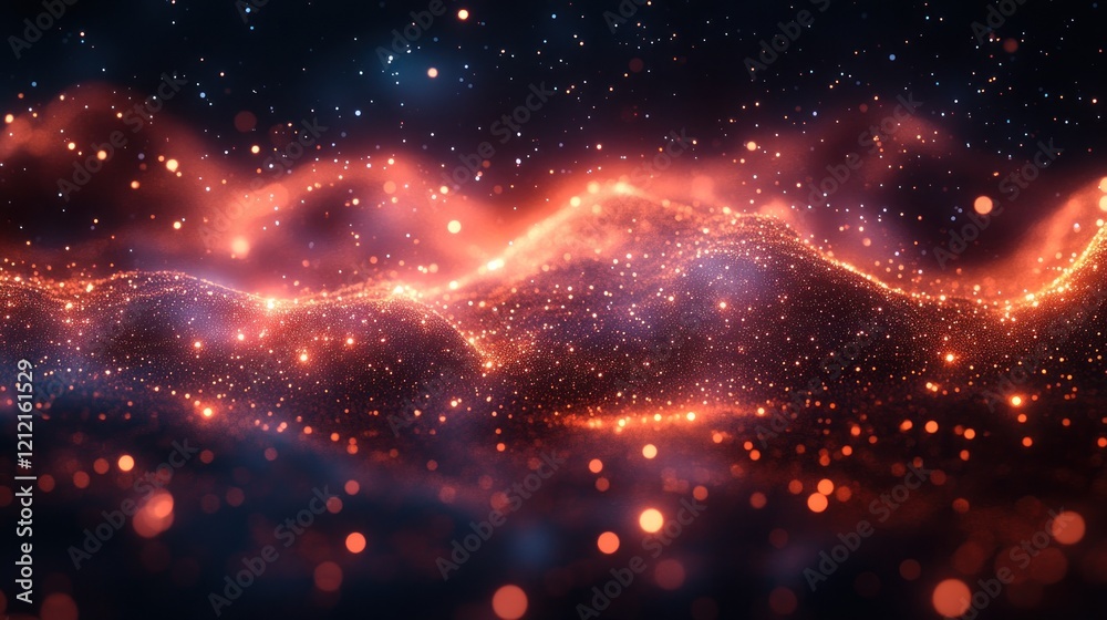 Naklejka premium Abstract visualization of glowing waves in deep space, showcasing vibrant colors and energy flow