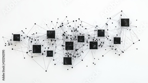 Digital governance model incorporating blockchain technology for transparency and trust, on solid white background, single object photo