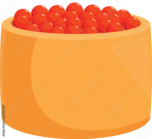 Small tartlet pastry filled with red caviar, creating a luxurious and delicious appetizer
