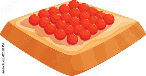 Square piece of toasted bread with butter and salmon roe, creating a luxurious and tasty appetizer