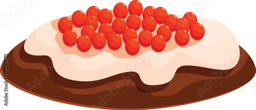 Small red fish eggs laying on top of a toasted slice of bread covered with butter or cream cheese, creating a tasty appetizer