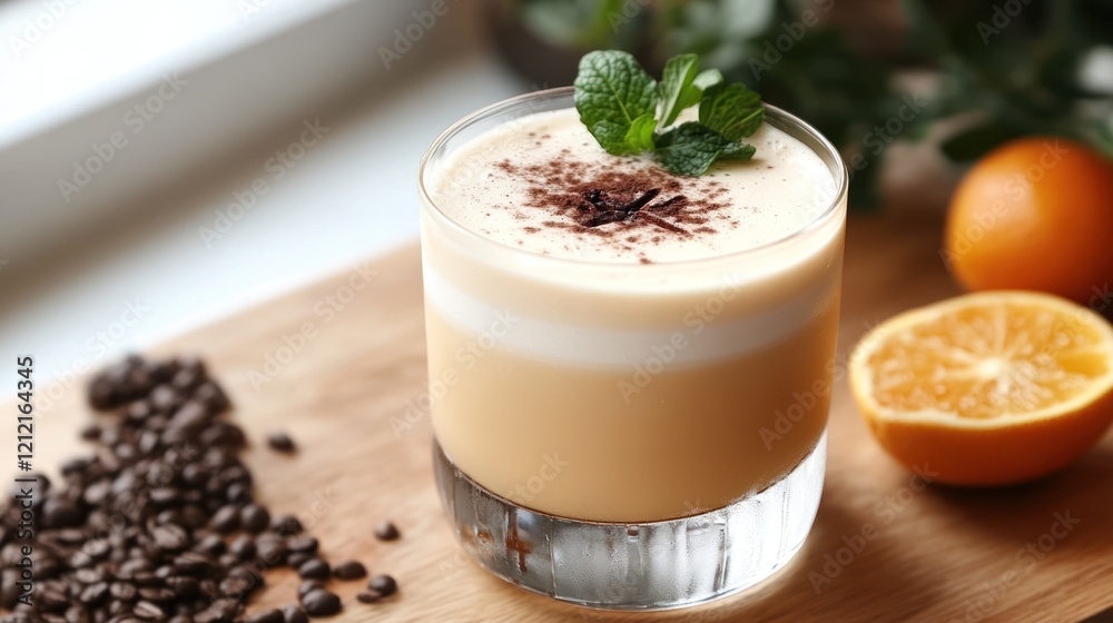 Elegant handcrafted cocktail served with a garnish in a cozy bar nook. Elegant handcrafted cocktail served with a garnish in a cozy bar nook.