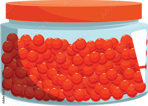 Glass jar full of red caviar with orange lid and blank label, ready to be filled with product information