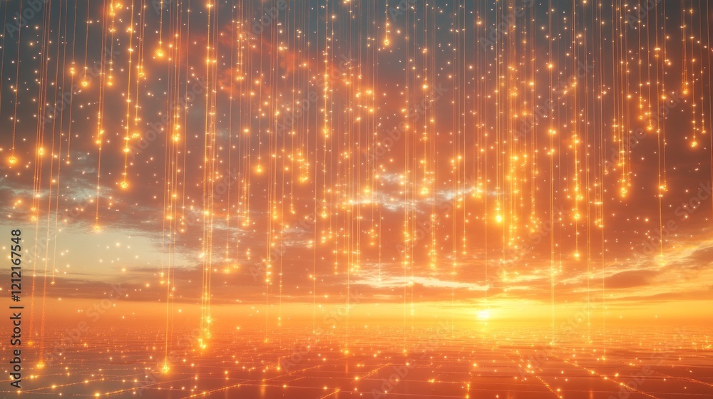 Fototapeta premium A mesmerizing sunset with shimmering particles creating a magical atmosphere.