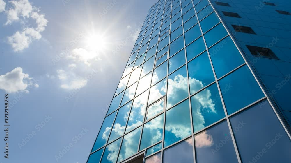 high business centre building in light of sparkle sun time lapse scene