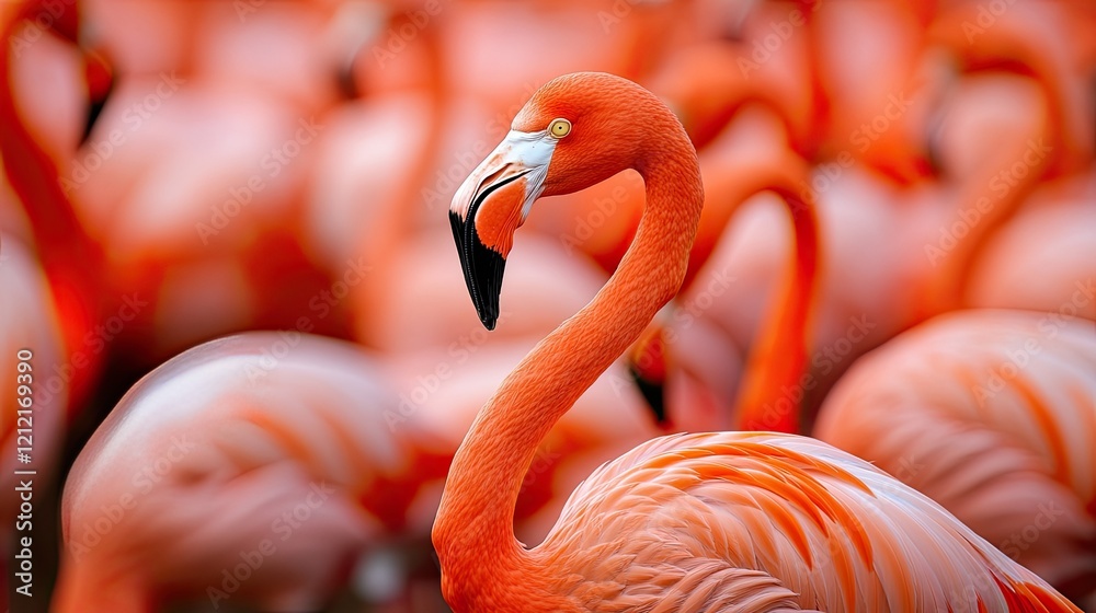 Obraz premium Flamingo flock, close-up portrait, wildlife, nature, zoo background, nature photography