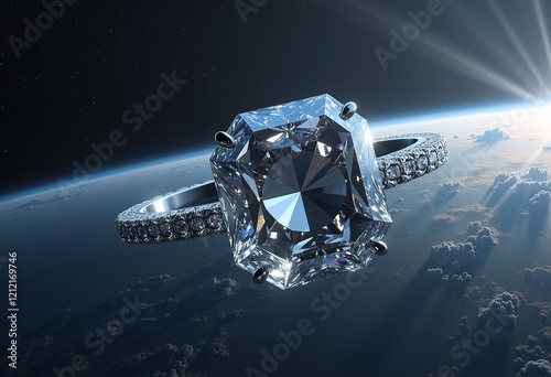 Gigantic Diamond Ring: Ultra Realistic Planet in Space. Hyperdetailed, 8K resolution digital artwork, perfect for sci-fi concepts, visual designs and art installations.

 photo