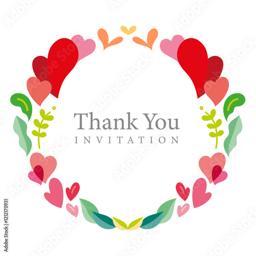 A circular template with a combination of various colors, hearts and leaves.