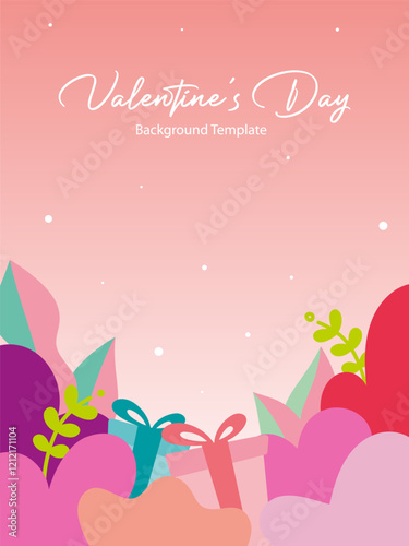 Valentine's Day template with a combination of various colors, hearts, and leaves