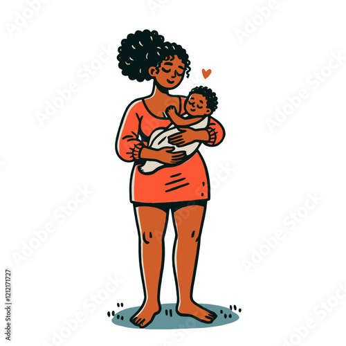 A heartwarming illustration of a mother lovingly holding her baby, symbolizing parenthood, care, and maternal love. Perfect for parenting and family-related designs. Isolated vector illustration.