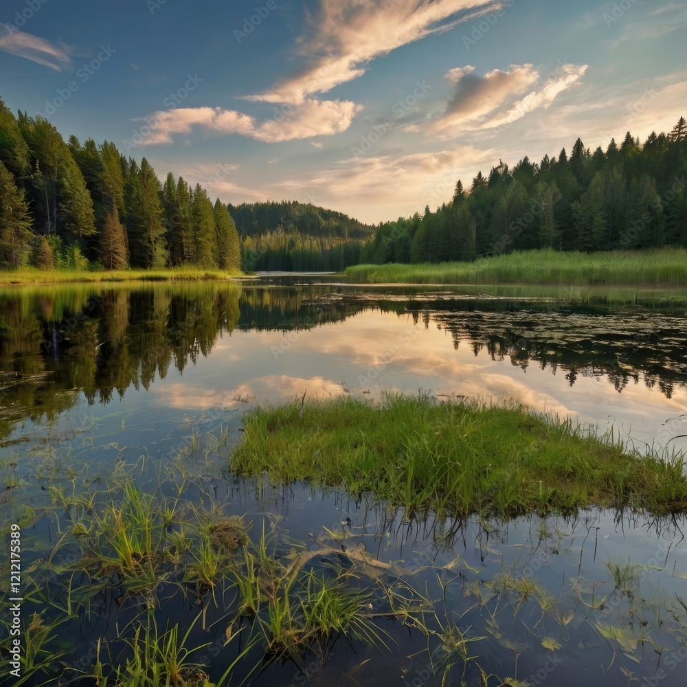 Obraz premium Grass lake beautiful natural landscape.
