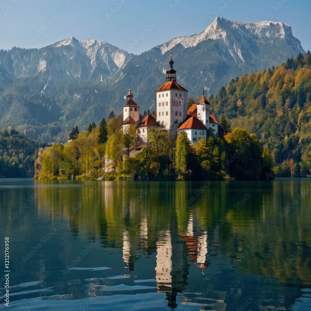 Obraz premium Bled Lake with Bled Castle.