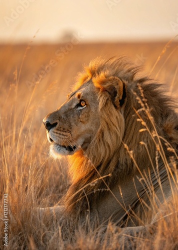 Canvas Print lion in the wild looking ahead
