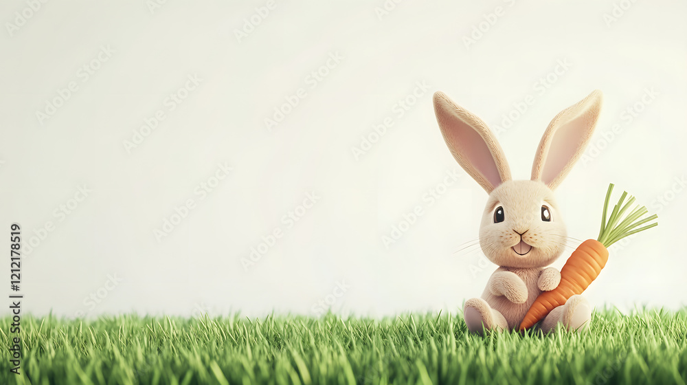 Obraz premium A Cute Bunny Sitting on Grassy Field with Fresh Carrot
