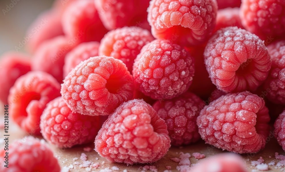 Delicious frozen raspberries on display Delicious frozen raspberries on display