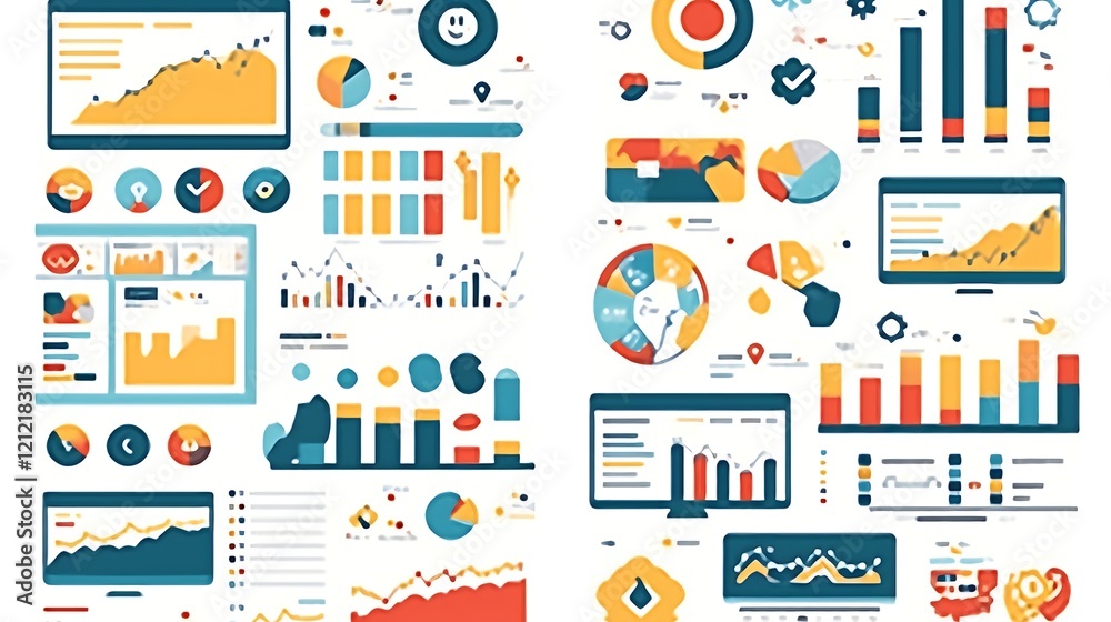 Fototapeta premium Colorful data visualization charts and graphs on computer screens.