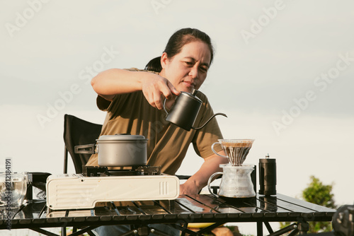 Morning coffee concept of cafe focus on nurturing coffee in harmony with nature organic seed create warm cup caffeine background green fresh great outdoor. aromatic drink rich aroma of rising from mug