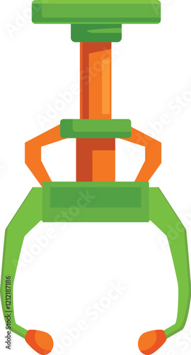 Orange and green robotic claw gripper holding nothing, isolated on white background