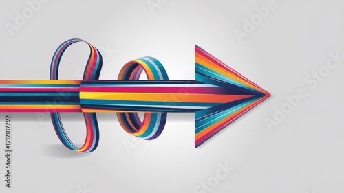 Abstract Rainbow Arrow Navigating a White Background photo