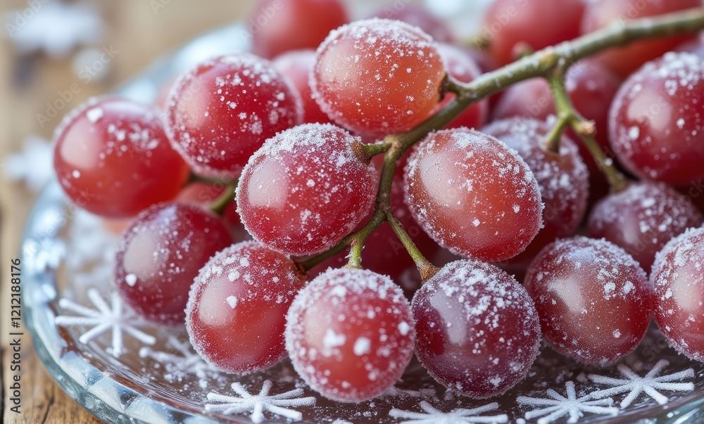 Frozen red grapes on a plate Frozen red grapes on a plate
